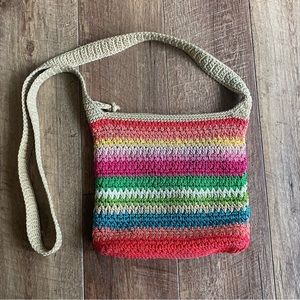 The Sak rainbow multicolor crochet knit crossbody shoulder bag purse